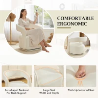 Cozy Chenille Swivel Accent Armchair with Curved Backrest, Stylish Barrel Leisure Chair for Living Room Study, 27.5'' L x 25.5"W x 29" H, White(m-7)