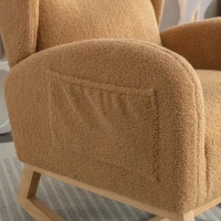 Elegant Teddy Fabric Rocking Chair with Ergonomic Backrest, Modern Lounge Chair with Wooden Frame and Legs, 38'' L x 28" W x 40" H, Khaki(m-8)