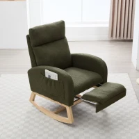 Plush Teddy Fabric Rocking Chair with Adjustable Footstool, Ergonomic Nursery Chair for Living Room, 35-49'' L x 27.5"W x 40-41.5" H, Green(m-12)