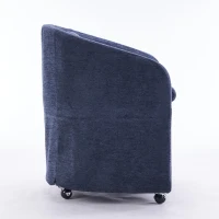 Soft Elegant Chenille Dining Armchair with Back Cushion, Modern Ergonomic Swivel Chair with Universal Wheels, 22'' L x 24.5" W x 30" H, Blue(m-13)
