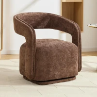 Elegant Swivel Accent Armchair with Curved Backrest, Soft Chenille Barrel Chair with 360° Rotation, Foam Seat, 27.5'' L x 25.5" W x 29" H, Brown(m-1)
