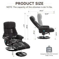 Ergonomic Recliner Chair with Ottoman and Massage, Swivel Lounge Chair with Heated Seat and 140° Recline, 32'' L x 33" W x 43.5" H, Dark Gray(m-3)