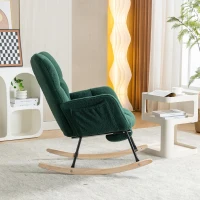 Cozy Teddy Fabric Rocking Chair with Adjustable Footstool, Ergonomic Nursery Chair for Living Room Bedroom, 37-49'' L x 26"W x 35-36" H, Green(m-5)