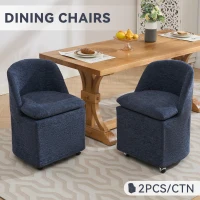 Modern Set of 2 Upholstered Dining Chairs with Soft Chenille, Ergonomic Side Chairs with 360° Swivel Wheels, 21'' L x 21" W x 31" H, Blue(m-4)