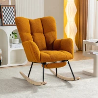 Cozy Teddy Fabric Rocking Chair with Adjustable Footstool, Ergonomic Nursery Chair for Living Room Bedroom, 37'' L x 26"W x 35" H, Caramel(m-4)