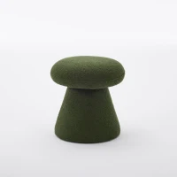 Mushroom-Shaped Swivel Ottoman with Teddy Upholstery, Chic Footstool with 360° Rotation and No Assembly, 16'' L x 16" W x 17.5" H, Green(m-2)