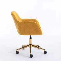 Sleek Teddy Fabric Office Chair with Adjustable Height and 360° Swivel, Ergonomic Chair with Gold Metal Base, 24.5'' L x 22.5" W x 33.5" H, Yellow(m-10)