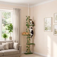 PawHut 4-Tier Floor to Ceiling Cat Tree, Height(80-95Inches)Adjustable, Tall Cat Tower w/ Anti-Slip Kit, Leaves, Multi-Layer Activity Centre w/ Scratching Post(m-10)
