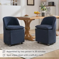 Modern Set of 2 Upholstered Dining Chairs with Soft Chenille, Ergonomic Side Chairs with 360° Swivel Wheels, 21'' L x 21" W x 31" H, Blue(m-8)