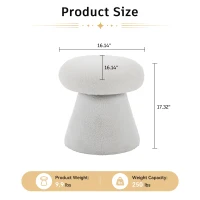 Cozy Teddy Fabric Mushroom Ottoman with 360-Degree Swivel, Versatile Shoe-Changing Stool for Bedroom Living Room, 16'' L x 16"W x 17.5" H, White(m-3)