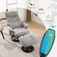 Ergonomic Recliner Chair with Ottoman and Massage, Cozy Swivel Lounge Chair with Heated Seat and 140° Recline, 32'' L x 33" W x 43.5" H, Grey(m-6)