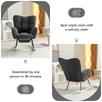 Soft Teddy Fabric Rocking Chair with Adjustable Footrest, Ergonomic Nursery Chair for Living Room , 37-49'' L x 26"W x 35-36" H, Dark Gray(m-10)