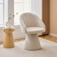 Elegant Swivel Accent Armchair with Curved Backrest, Chenille Vanity Chair with 360° Rotation and Armrests, 22.5'' L x 22" W x 31.5" H, Beige(m-5)