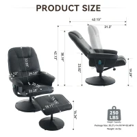 Ergonomic Massage Recliner Chair with Ottoman, Cozy Swivel Lounge Chair with Massage and Seat Heating, 31.5'' L x 29.5" W x 38" H, Black(m-3)