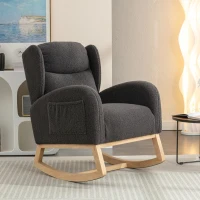 Elegant Teddy Fabric Rocking Chair with Ergonomic Backrest and Plush Filling, Accent Chair with Wooden Legs, 38'' L x 28" W x 40" H, Dark Gray(m-4)