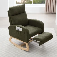 Plush Teddy Fabric Rocking Chair with Adjustable Footstool, Ergonomic Nursery Chair for Living Room, 35-49'' L x 27.5"W x 40-41.5" H, Green(m-4)