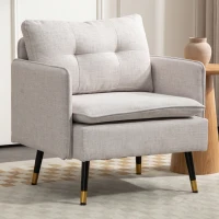 HOMCOM Accent Chair, Upholstered Armchair with Tufted Back Cushion and Steel Legs for Living Room, Bedroom, Cream White(m-1)