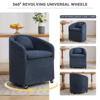 Soft Elegant Chenille Dining Armchair with Back Cushion, Modern Ergonomic Swivel Chair with Universal Wheels, 22'' L x 24.5" W x 30" H, Blue(m-8)