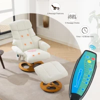 Ergonomic Recliner Chair with Ottoman and Massage, Cozy Swivel Lounge Chair with Heated Seat and 140° Recline, 32'' L x 33" W x 43.5" H, White(m-6)