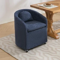 Soft Elegant Chenille Dining Armchair with Back Cushion, Modern Ergonomic Swivel Chair with Universal Wheels, 22'' L x 24.5" W x 30" H, Blue(m-1)