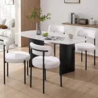 HOMCOM Round Modern Upholstered Kitchen Chairs, Boucle Dining Chairs Set of 4 with Curved Backrest and Thick Cushion, White(m-8)