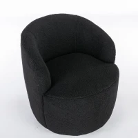 Cozy Teddy Fabric Swivel Accent Chair with Ergonomic Backrest, Classic Barrel Armchair with 360° Rotation, 25.5'' L x 25.5" W x 27.5" H, Black(m-8)