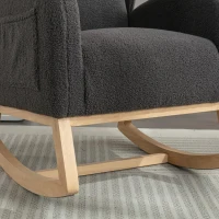 Elegant Teddy Fabric Rocking Chair with Ergonomic Backrest and Plush Filling, Accent Chair with Wooden Legs, 38'' L x 28" W x 40" H, Dark Gray(m-7)