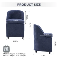 Modern Set of 2 Upholstered Dining Chairs with Soft Chenille, Ergonomic Side Chairs with 360° Swivel Wheels, 21'' L x 21" W x 31" H, Blue(m-3)