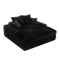 Oversized Corduroy Chaise Lounge Sofa with High-Resilience Foam, Cozy Sleeper Couch for Living Room Apartment, 69'' L x 65.5"W x 24.5" H, Black(m-2)