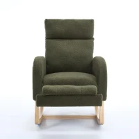 Plush Teddy Fabric Rocking Chair with Adjustable Footstool, Ergonomic Nursery Chair for Living Room, 35-49'' L x 27.5"W x 40-41.5" H, Green(m-14)