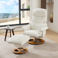 Ergonomic Recliner Chair with Ottoman and Massage, Cozy Swivel Lounge Chair with Heated Seat and 140° Recline, 32'' L x 33" W x 43.5" H, White(m-10)