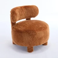 Cozy Fur Fabric Accent Chair with Padded Seat Cushion, Stylish Slipper Chair for Living Room Bedroom Vanity, 28.5'' L x 28.5"W x 30" H, Khaki(m-2)