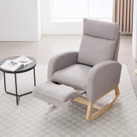 Snug Teddy Fabric Rocking Chair with Adjustable Footstool, Ergonomic Nursery Chair for Living Room, 35-49'' L x 27.5"W x 40-41.5" H, Light Gray(m-11)