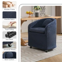 Soft Elegant Chenille Dining Armchair with Back Cushion, Modern Ergonomic Swivel Chair with Universal Wheels, 22'' L x 24.5" W x 30" H, Blue(m-7)