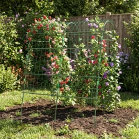 Outsunny Metal Garden Trellis, Arch Trellis for Climbing Plants Outdoor, A-Frame, with Climbing Net, 57" x 66" x 81", Green(m-9)