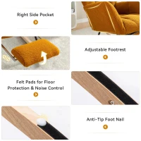 Cozy Teddy Fabric Rocking Chair with Adjustable Footstool, Ergonomic Nursery Chair for Living Room Bedroom, 37'' L x 26"W x 35" H, Caramel(m-7)