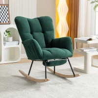 Cozy Teddy Fabric Rocking Chair with Adjustable Footstool, Ergonomic Nursery Chair for Living Room Bedroom, 37-49'' L x 26"W x 35-36" H, Green(m-4)