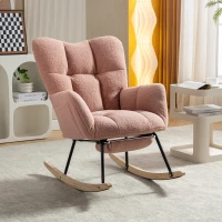 Snug Teddy Fabric Rocking Chair with Adjustable Footstool, Ergonomic Nursery Chair for Living Room Bedroom, 37-49'' L x 26"W x 35-36" H, Pink(m-4)