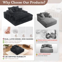 Spacious Corduroy Chaise Lounge Sofa with High-Resilience Foam, Plush Sleeper Couch for Living Room Apartment, 69'' L x 65.5"W x 24.5" H, Gray(m-5)
