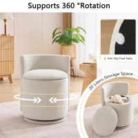 Cozy Velvet Swivel Accent Chair with Curved Backrest and Hidden Storage, Compact Storage Chair for Living Room, 18.5'' L x 18.5"W x 22" H, Beige(m-6)