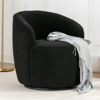 Cozy Teddy Fabric Swivel Accent Chair with Ergonomic Backrest, Classic Barrel Armchair with 360° Rotation, 25.5'' L x 25.5" W x 27.5" H, Black(m-1)