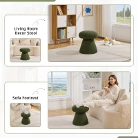 Mushroom-Shaped Swivel Ottoman with Teddy Upholstery, Chic Footstool with 360° Rotation and No Assembly, 16'' L x 16" W x 17.5" H, Green(m-8)