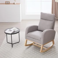 Snug Teddy Fabric Rocking Chair with Adjustable Footstool, Ergonomic Nursery Chair for Living Room, 35-49'' L x 27.5"W x 40-41.5" H, Light Gray(m-5)