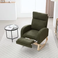 Plush Teddy Fabric Rocking Chair with Adjustable Footstool, Ergonomic Nursery Chair for Living Room, 35-49'' L x 27.5"W x 40-41.5" H, Green(m-11)