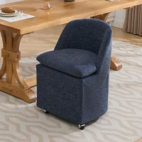 Modern Set of 2 Upholstered Dining Chairs with Soft Chenille, Ergonomic Side Chairs with 360° Swivel Wheels, 21'' L x 21" W x 31" H, Blue(m-1)