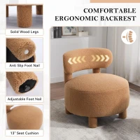 Cozy Teddy Fabric Accent Chair with Padded Seat Cushion, Versatile Slipper Chair for Living Room Bedroom Vanity, 28.5'' L x 28.5"W x 30" H, Khaki(m-7)