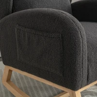 Elegant Teddy Fabric Rocking Chair with Ergonomic Backrest and Plush Filling, Accent Chair with Wooden Legs, 38'' L x 28" W x 40" H, Dark Gray(m-8)
