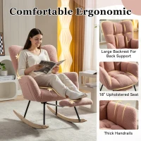 Snug Teddy Fabric Rocking Chair with Adjustable Footstool, Ergonomic Nursery Chair for Living Room Bedroom, 37-49'' L x 26"W x 35-36" H, Pink(m-7)