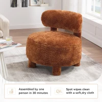 Cozy Fur Fabric Accent Chair with Padded Seat Cushion, Stylish Slipper Chair for Living Room Bedroom Vanity, 28.5'' L x 28.5"W x 30" H, Khaki(m-7)