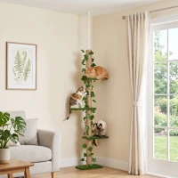 PawHut 4-Tier Floor to Ceiling Cat Tree, Height(80-95Inches)Adjustable, Tall Cat Tower w/ Anti-Slip Kit, Leaves, Multi-Layer Activity Centre w/ Scratching Post(m-8)